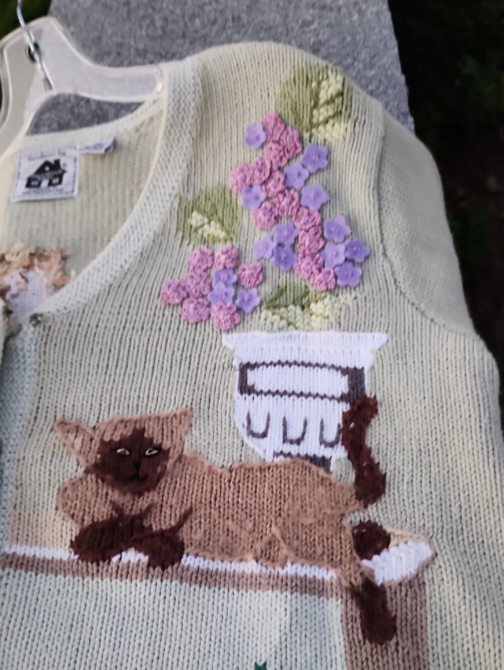 Storybook Knits V-Neck Cardigan Garden Cats Motif size 1X - Picture 7 of 16